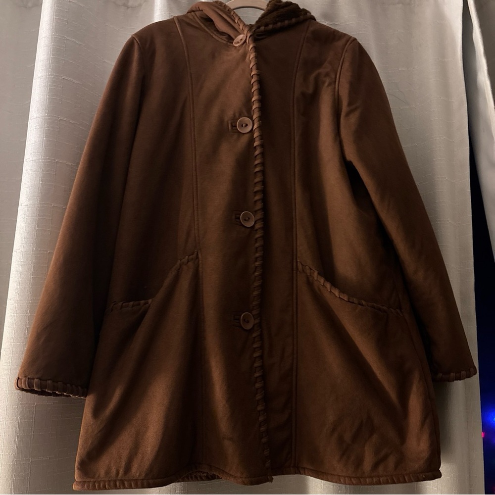 Vintage Fitz-Wright Brown Faux Suede & Sherpa Lined Size XL Coat‎ 90’s Grunge - Picture 5 of 7